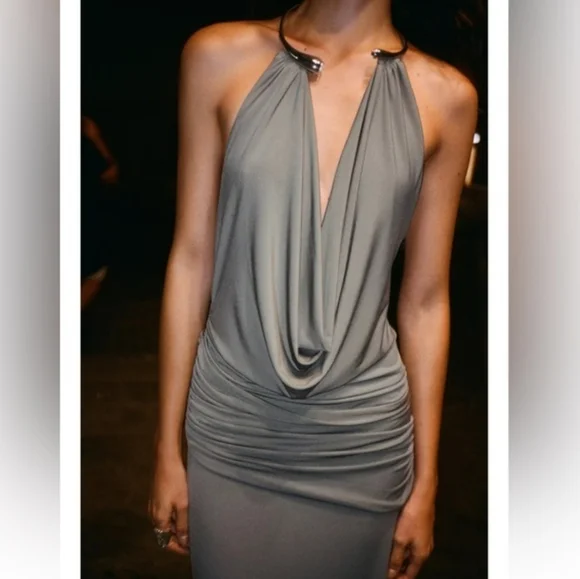 Zara LONG DRESS WITH JEWEL COLLAR Size XL - Picture 11 of 15